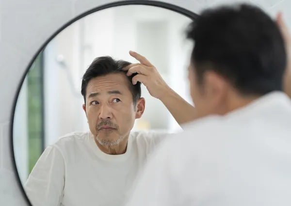 生え際の薄毛を気にする男性